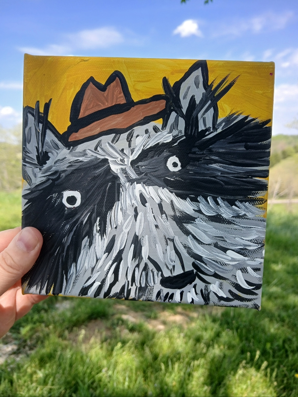 Raccoon Painting Folk Art Whimsy